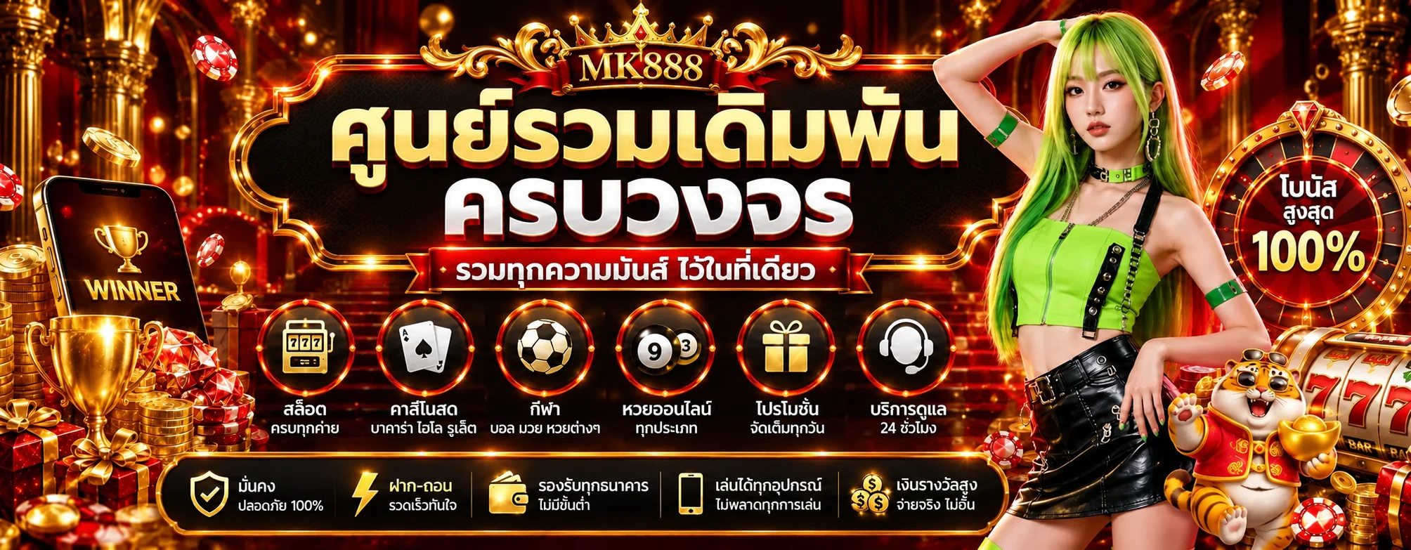 ภาพรวมบริการสล็อต คาสิโน กีฬา หวย และโปรโมชั่น MK888